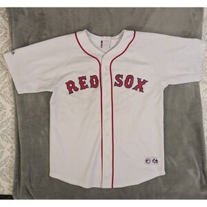 VTG Y2K Boston‎ Red Sox Majestic Youth XL Jersey #33 Varitek Distressed